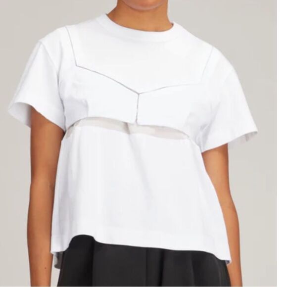 Sacai white cotton bustier style cutout peplum like tshirt blouse size large NEW - Picture 1 of 9